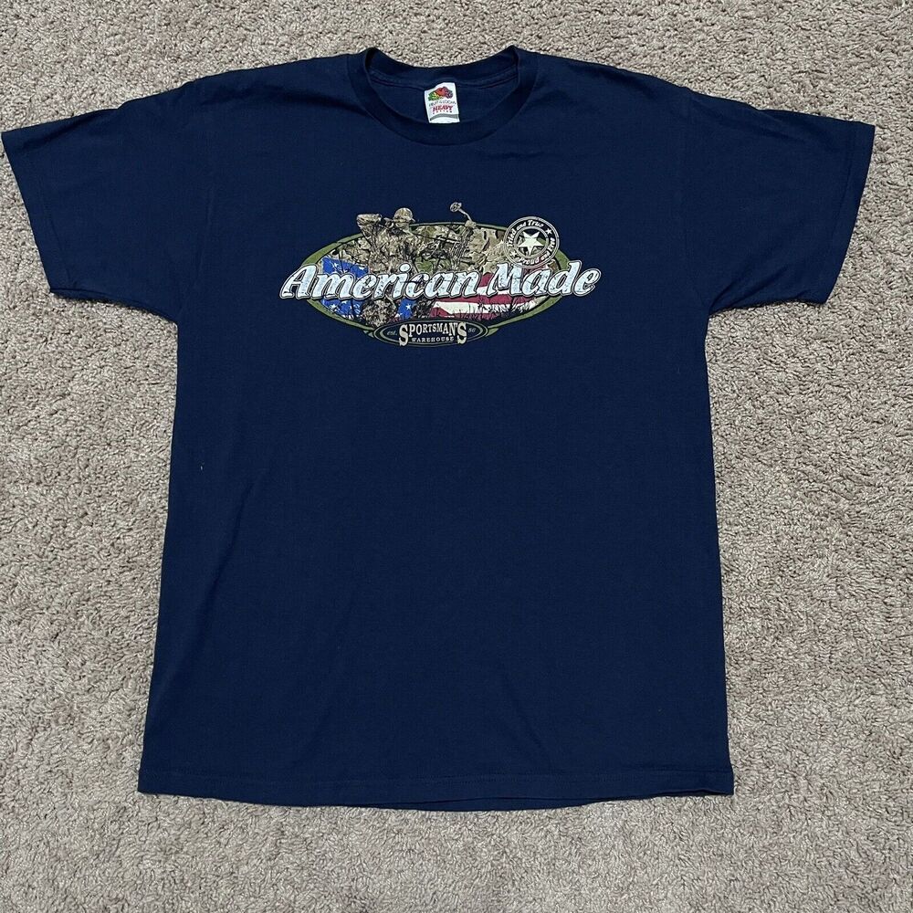 Bowhunting Shirt Mens Large Navy Blue Sportsman's Warehouse American Made FOTL